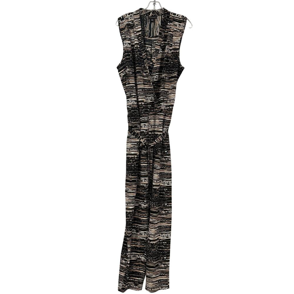 Wrap Jumpsuit XL Surplice Tie Waist Sleeveless Side Zip Abstract Stripe Workwear